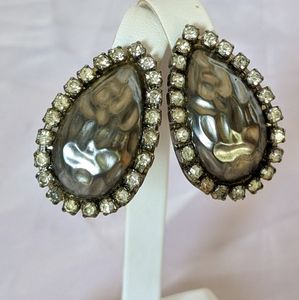 Vintage Silver & Metallic Grey Rhinestone Earrings
